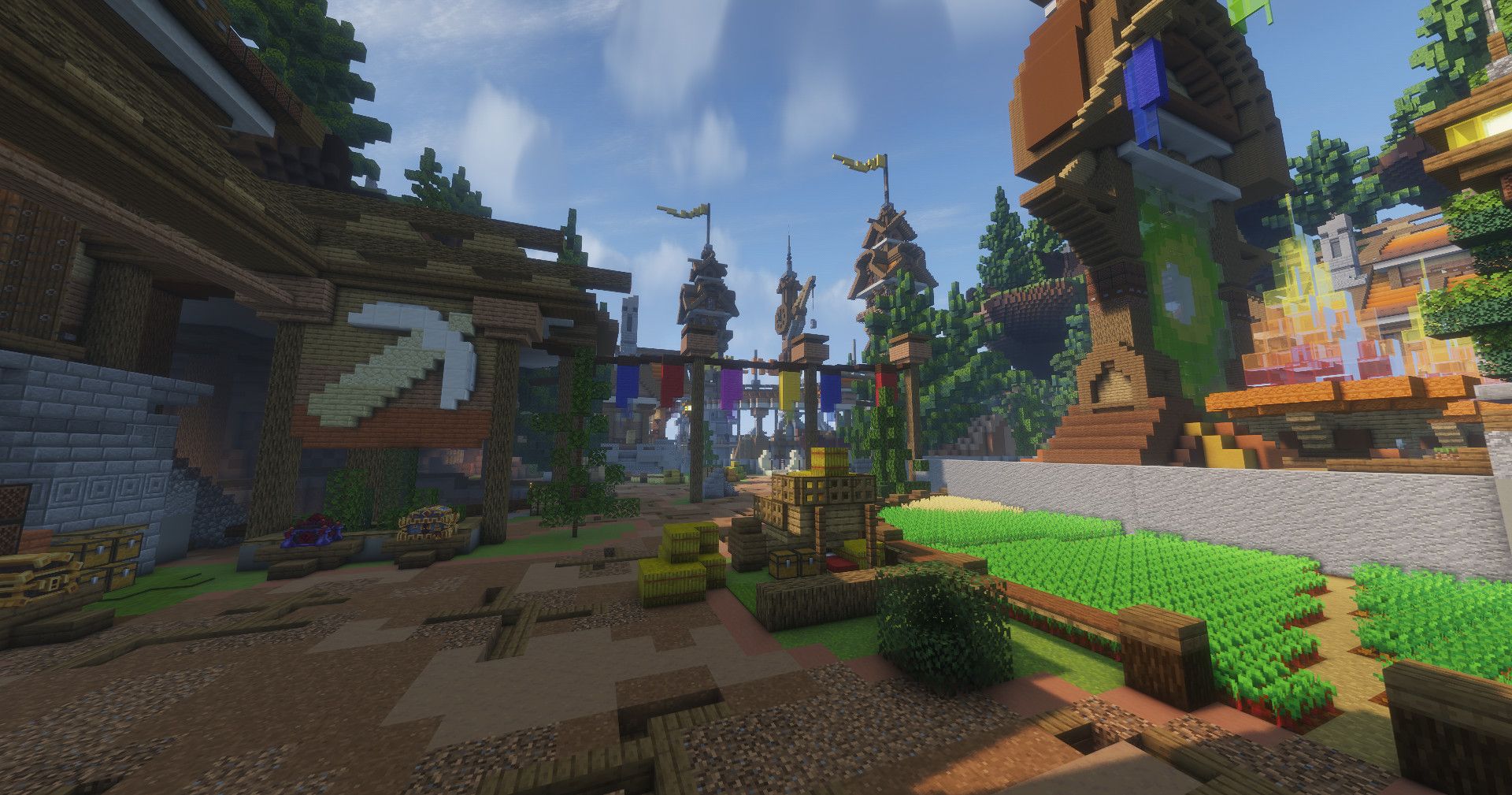 The shared field at spawn and the town around it